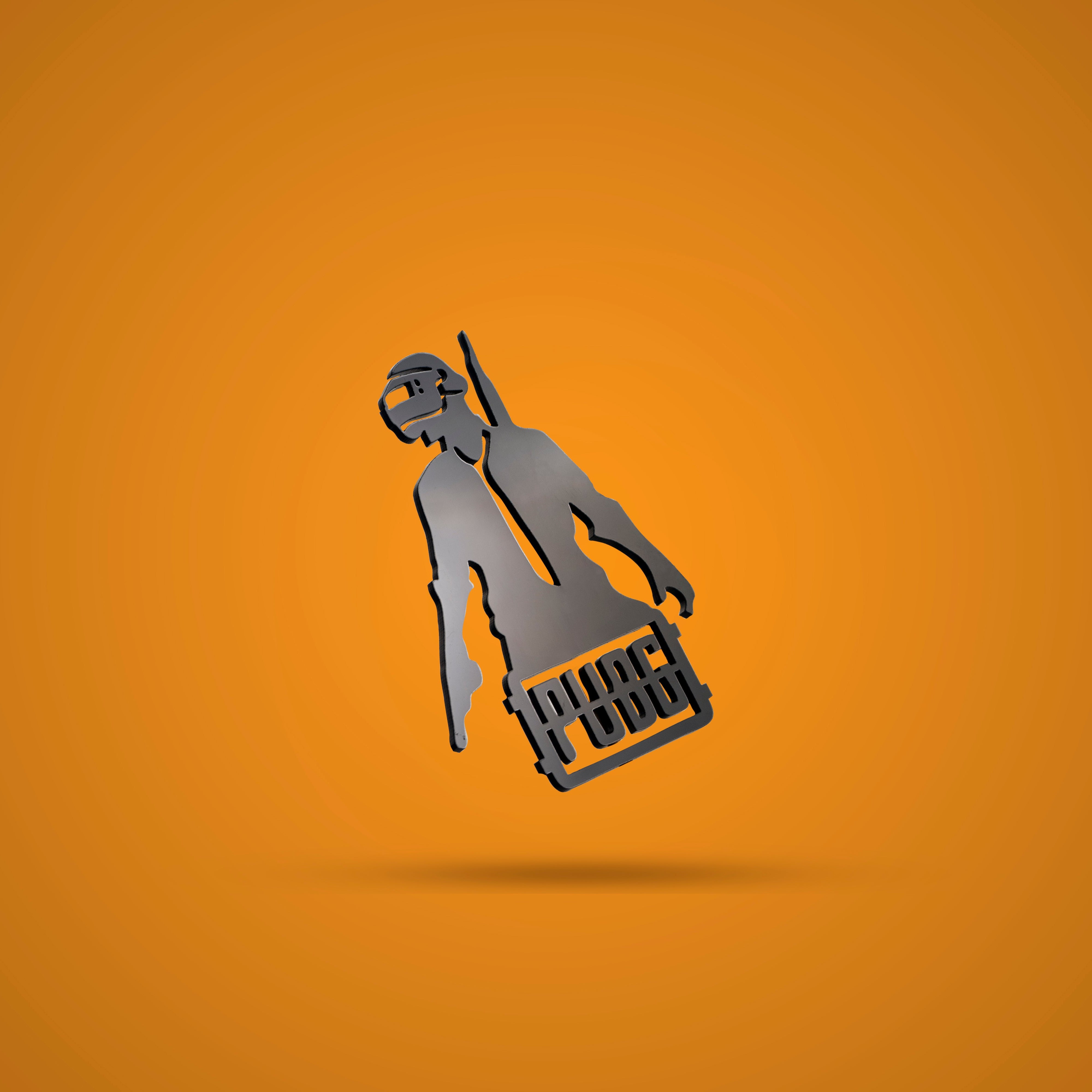 Metallic icon of a person with a suitcase on an orange background