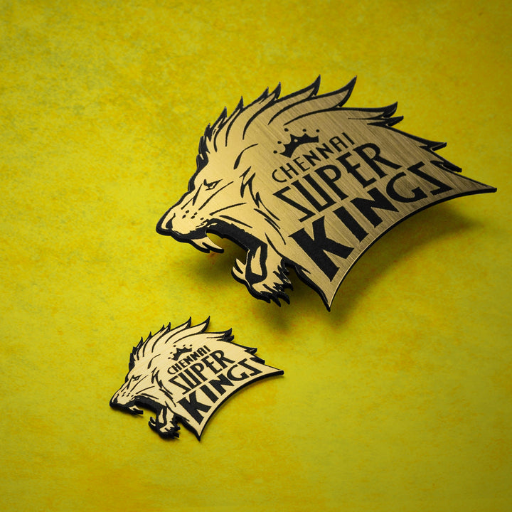Chennai Super Kings logo on a yellow background