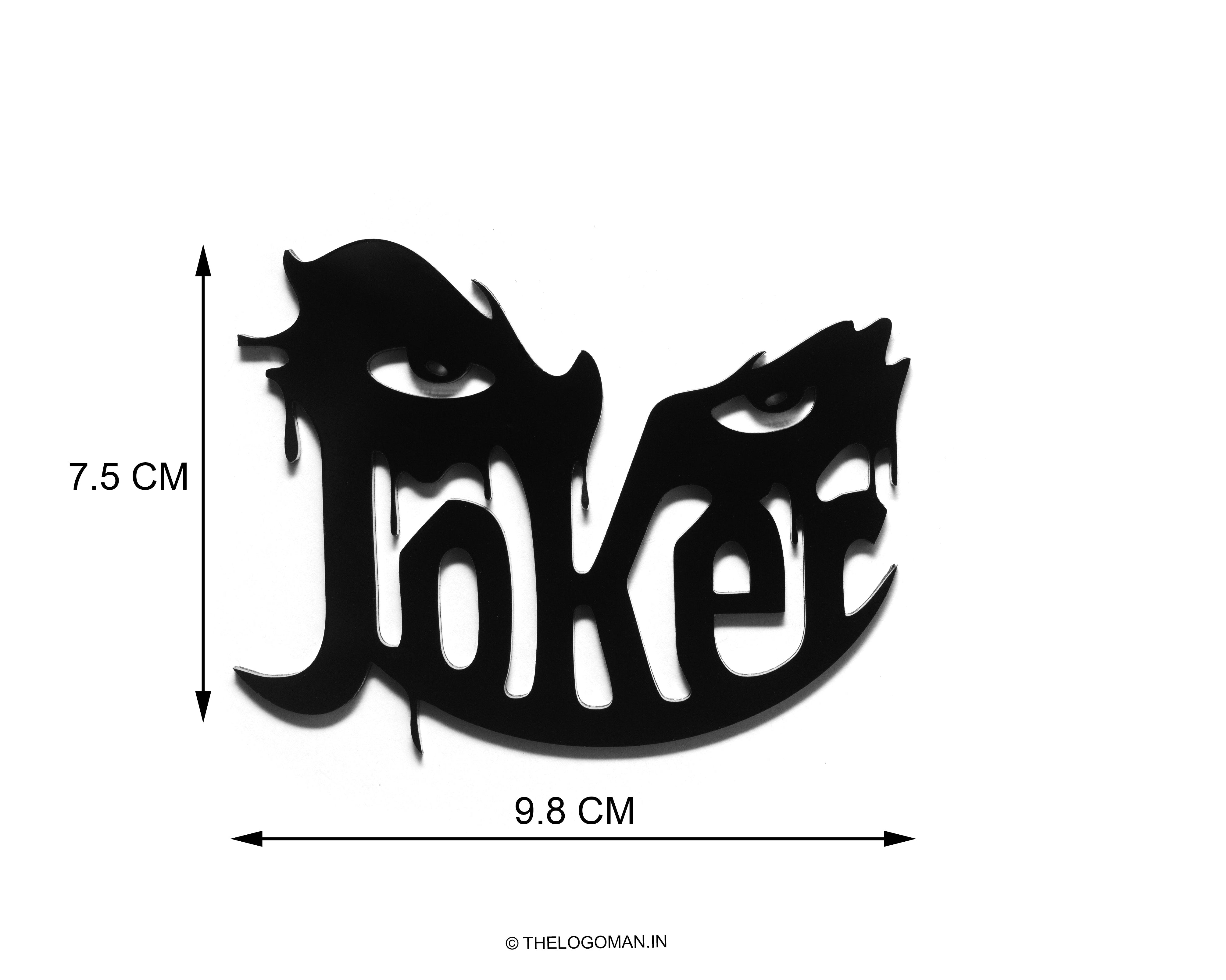 Black 'Joker' logo with dimensions on a white background