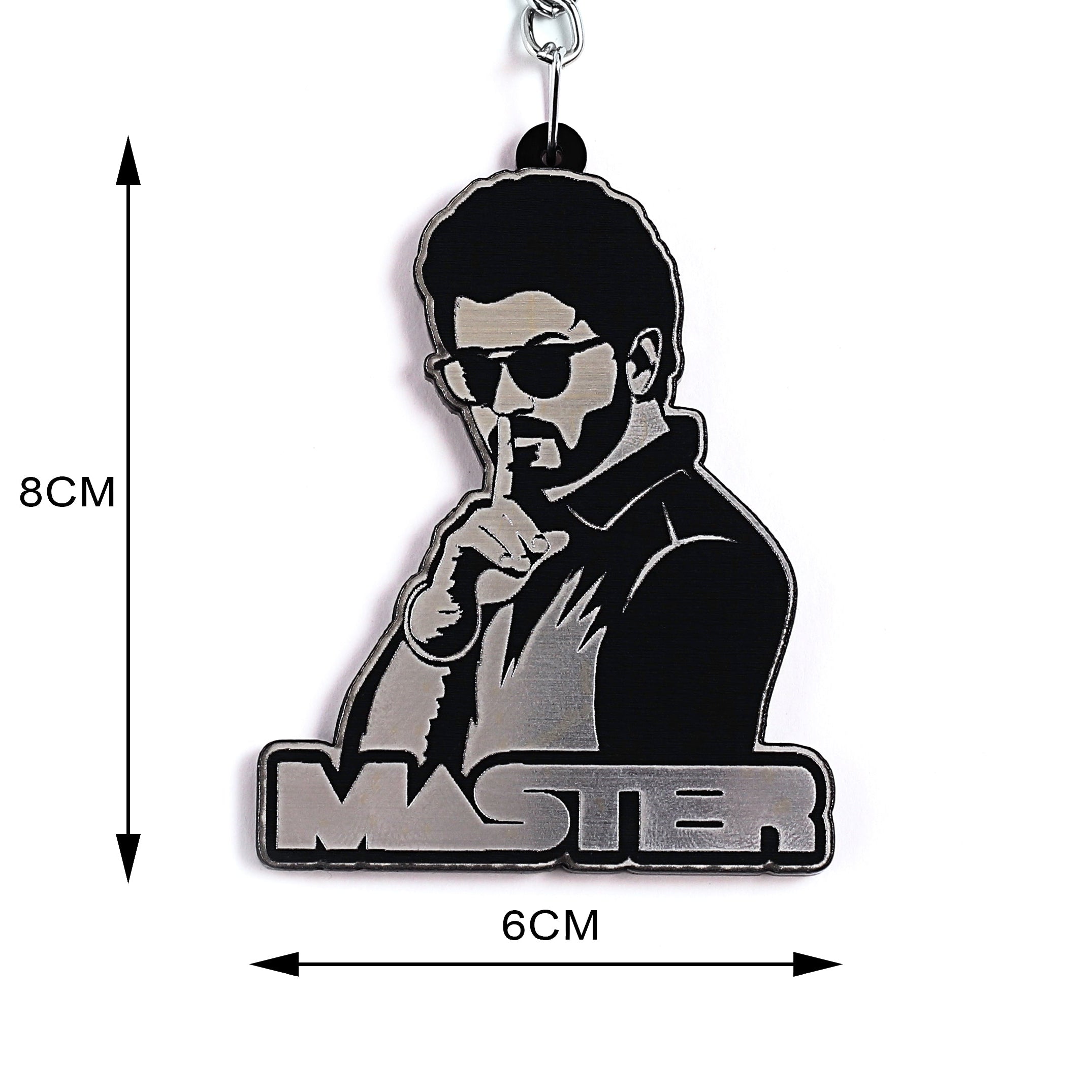 Keychain with a silhouette of a person and the word 'Master' on a white background