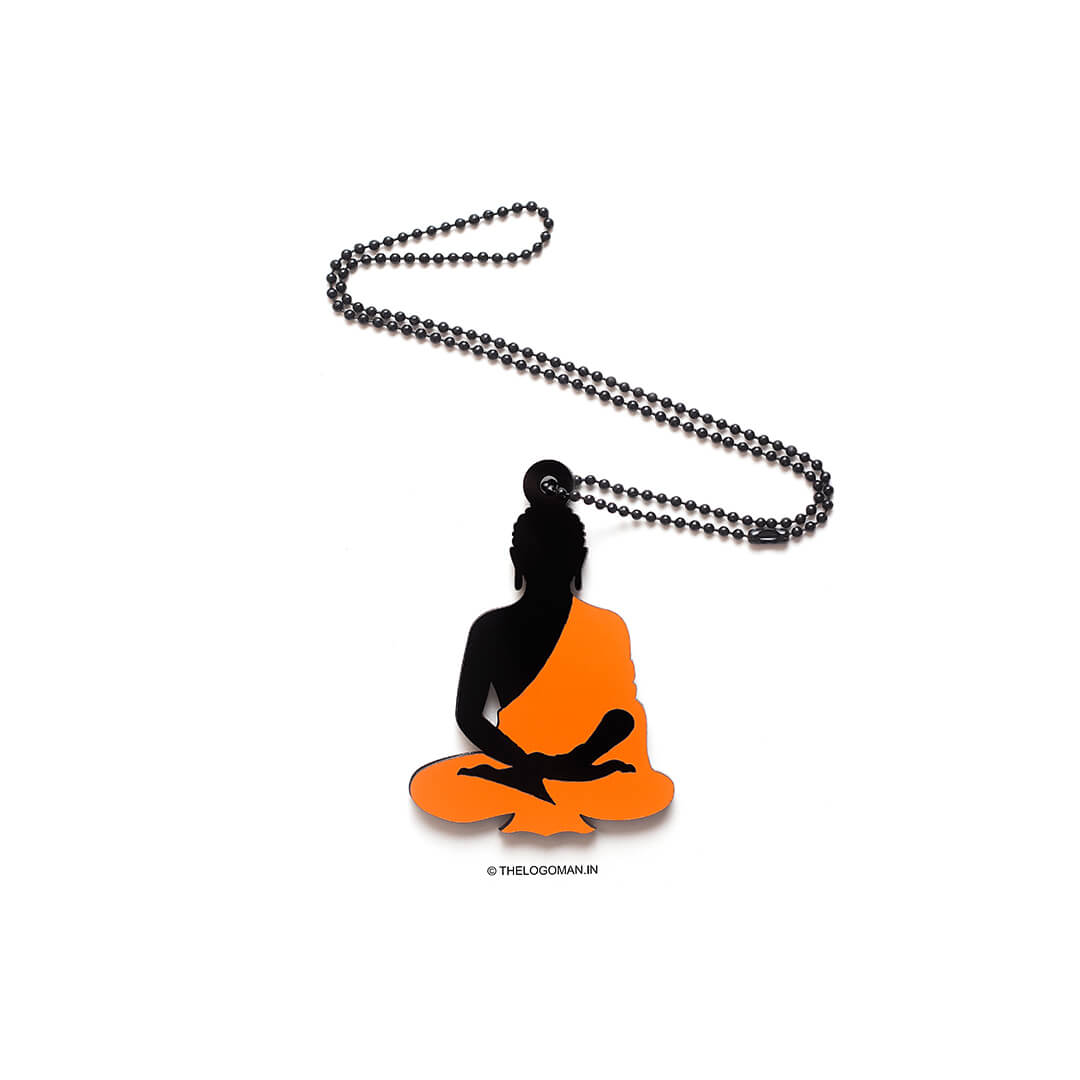 Buddha silhouette pendant on a chain with orange background
